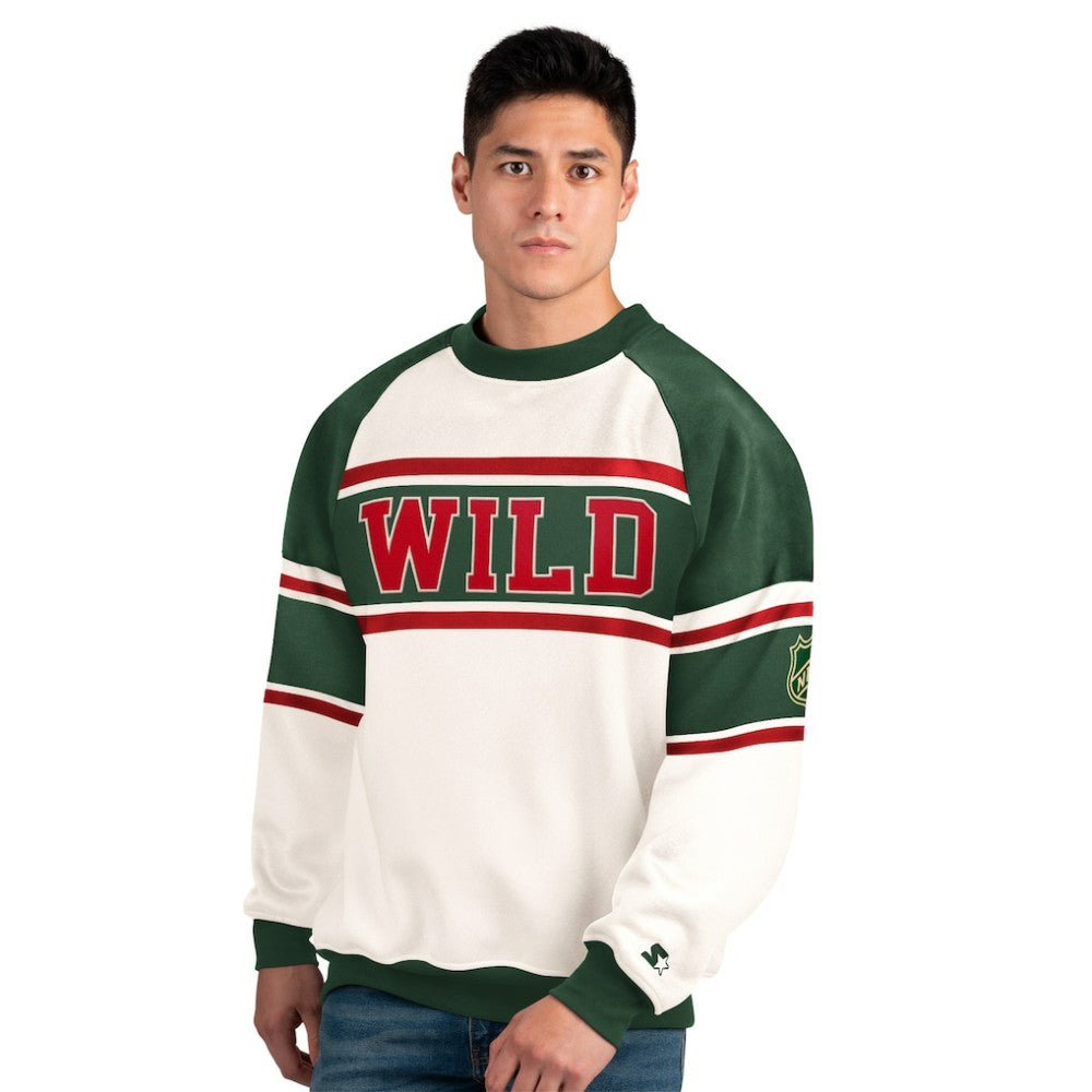 Minnesota Wild Starter Male Adult Defense Fleece Crewneck Sweatshirt - White | US 202986221