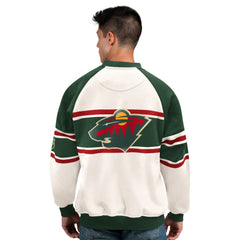 Minnesota Wild Starter Male Adult Defense Fleece Crewneck Sweatshirt - White | US 202986221