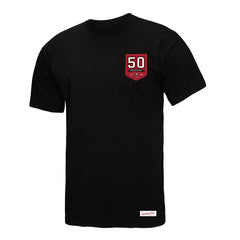 Tampa Bay Buccaneers Women's 50th Anniversary Shield Oversized Boyfriend T-Shirt - Black T-shirts