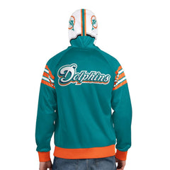 Miami Dolphins Pro Player Retro Helmet Full-Zip Hooded Track Jacket - Aqua/Coral Jackets