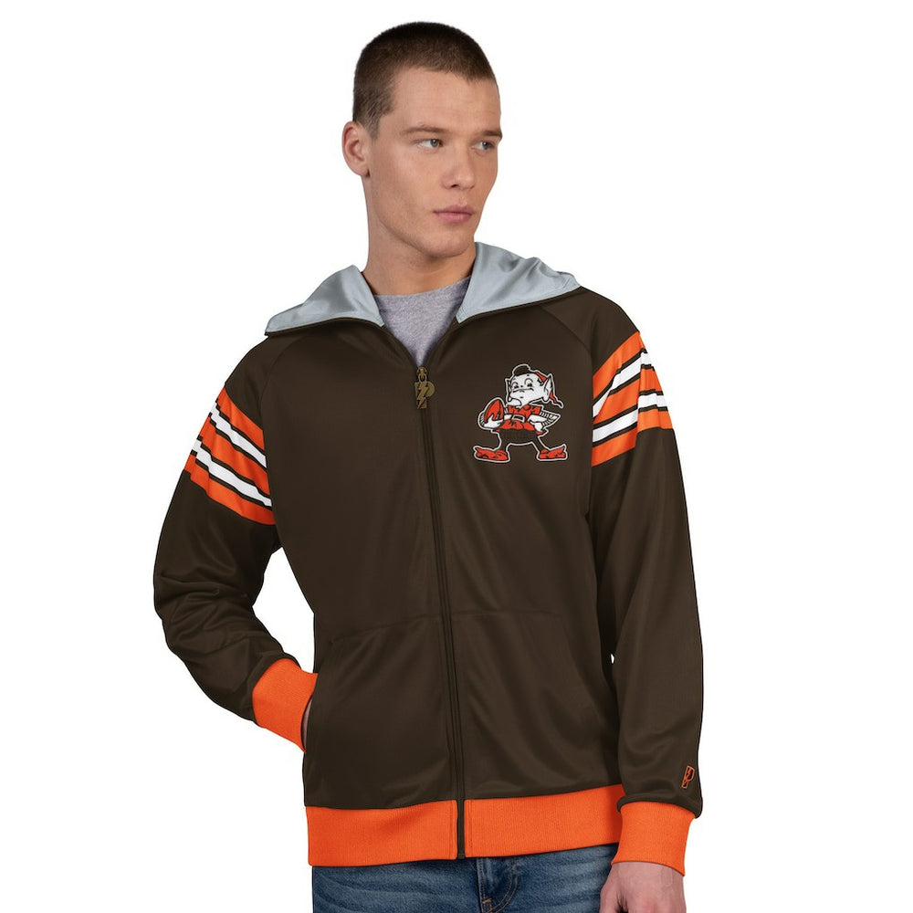 Cleveland Browns Pro Player Retro Helmet Full-Zip Hooded Track Jacket - Brown/Orange Jackets