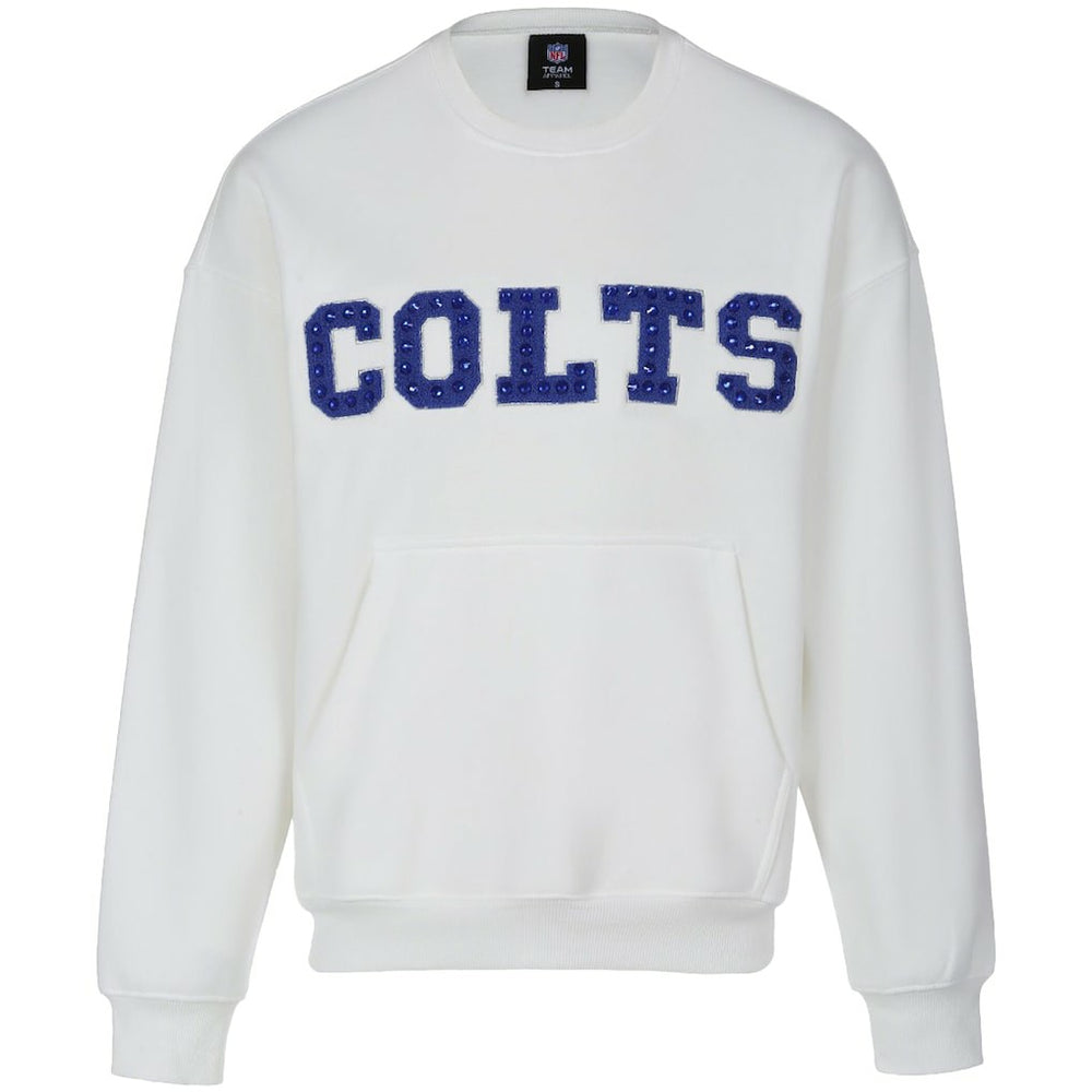 Indianapolis Colts Cuce Women's Chenille Jeweled Sweatshirt - White Sweatshirts