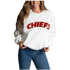 Kansas City Chiefs Cuce Women's Chenille Jeweled Sweatshirt - White Sweatshirts