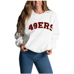 San Francisco 49ers Cuce Women's Chenille Jeweled Sweatshirt - White Sweatshirts