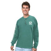 Green Bay Packers Margaritaville Five O'Clock Henley Long Sleeve T-Shirt - Green T-shirts