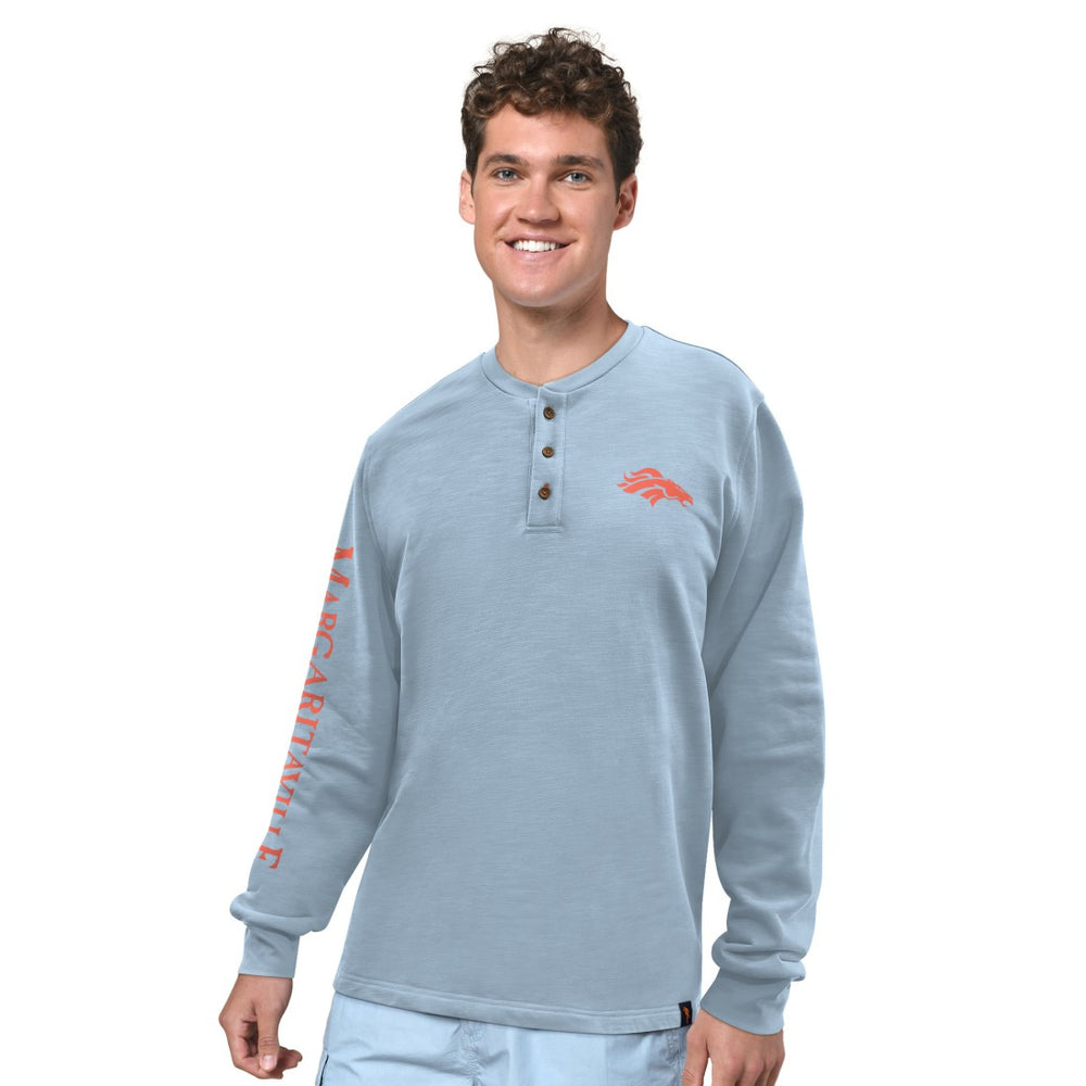 Denver Broncos Margaritaville Five O'Clock Henley Long Sleeve T-Shirt - Light Blue T-shirts