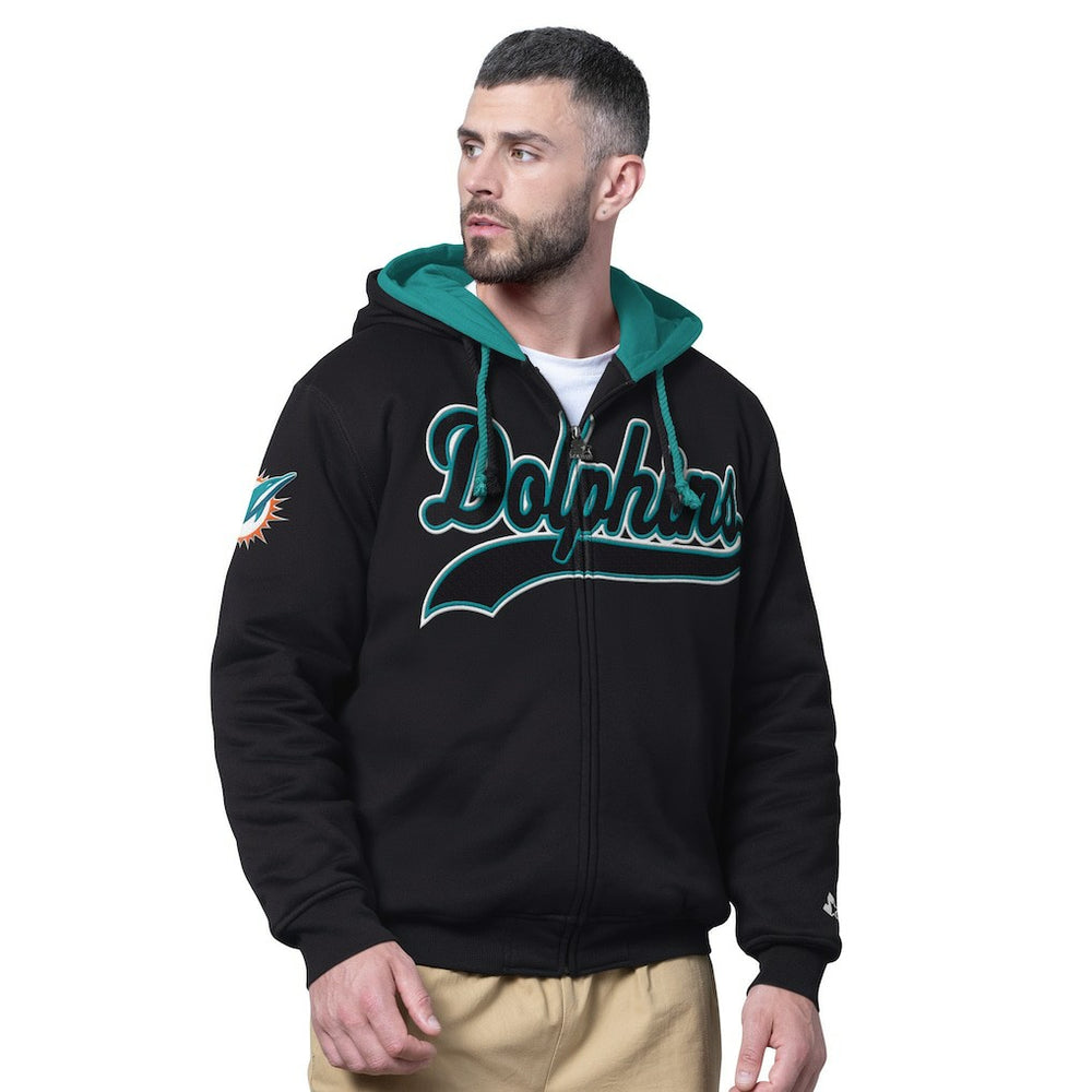 Miami Dolphins Starter Big Shot Full-Zip Double Hoodie - Black Hoodies