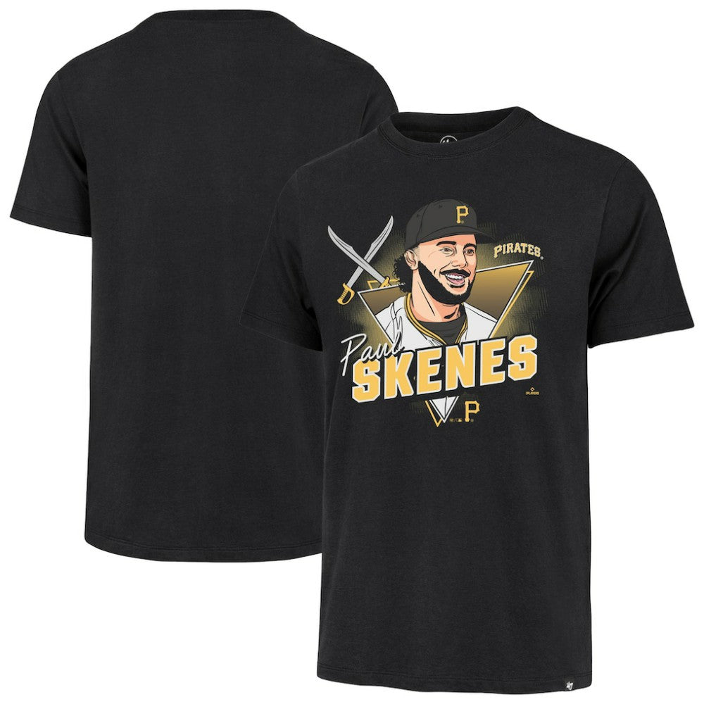 Paul Skenes Pittsburgh Pirates '47 Player Caricature Franklin T-Shirt - Black T-shirts