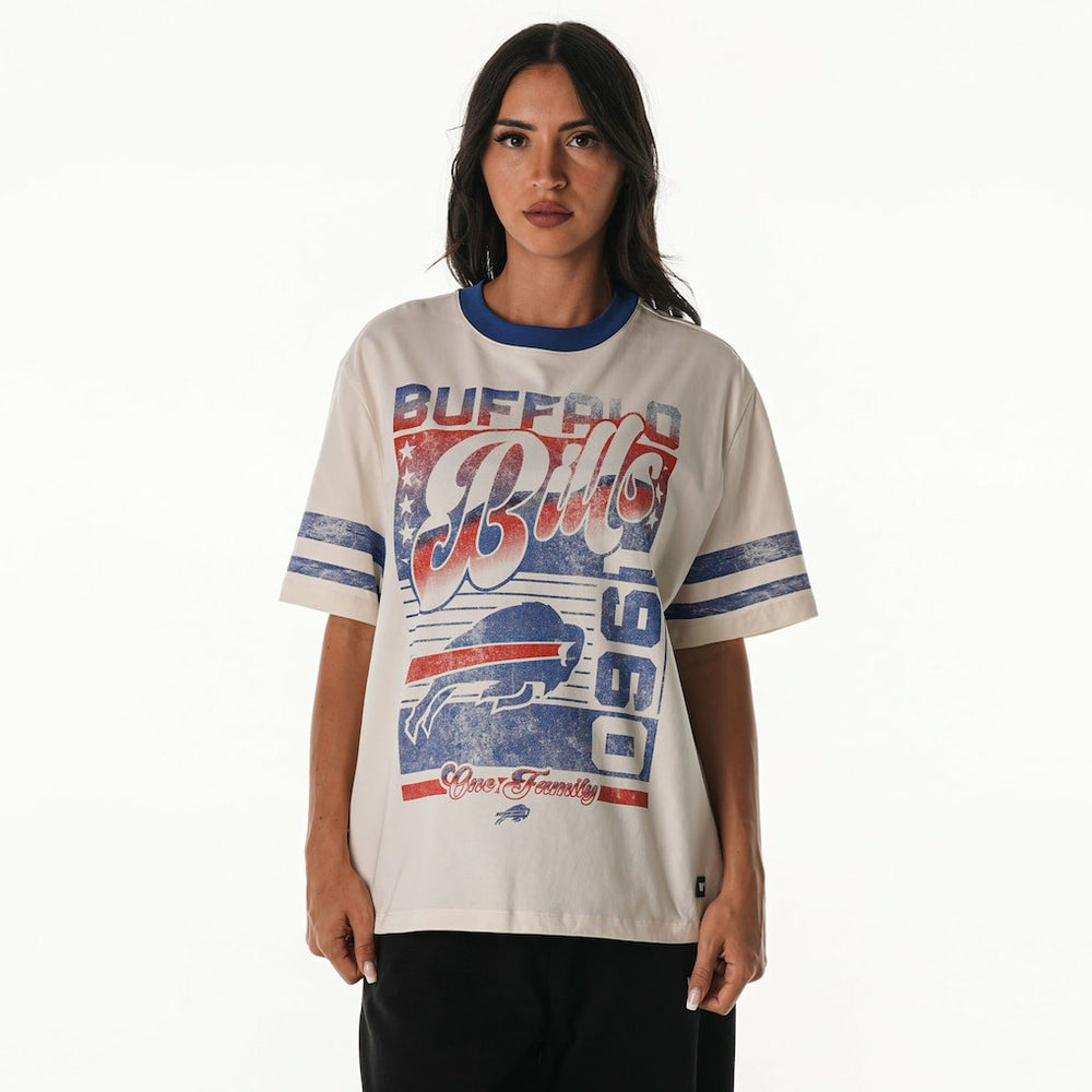 Buffalo Bills The Wild Collective Women's Vintage Drop Shoulder Oversized Boyfriend T-Shirt - Cream T-shirts