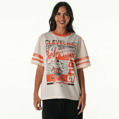 Cleveland Browns The Wild Collective Women's Vintage Drop Shoulder Oversized Boyfriend T-Shirt - Cream T-shirts