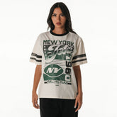 New York Jets The Wild Collective Women's Vintage Drop Shoulder Oversized Boyfriend T-Shirt - Cream T-shirts