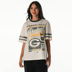 Green Bay Packers The Wild Collective Women's Vintage Drop Shoulder Oversized Boyfriend T-Shirt - Cream T-shirts