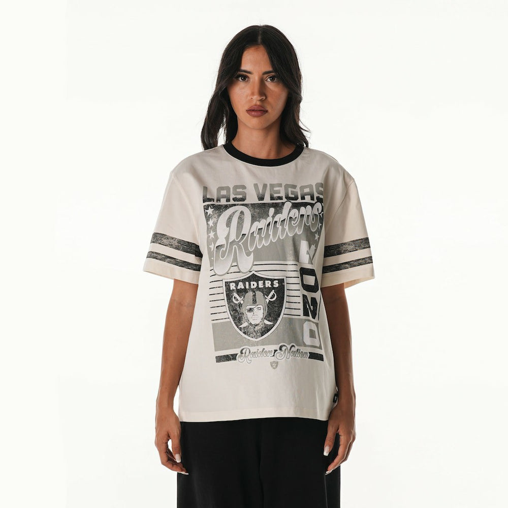 Las Vegas Raiders The Wild Collective Women's Vintage Drop Shoulder Oversized Boyfriend T-Shirt - Cream T-shirts