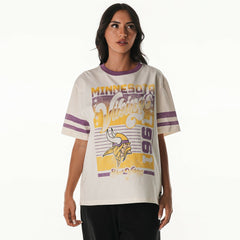 Minnesota Vikings The Wild Collective Women's Vintage Drop Shoulder Oversized Boyfriend T-Shirt - Cream T-shirts
