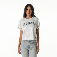 Jacksonville Jaguars The Wild Collective Women's Rhinestone Sequin Cropped T-Shirt - White T-shirts