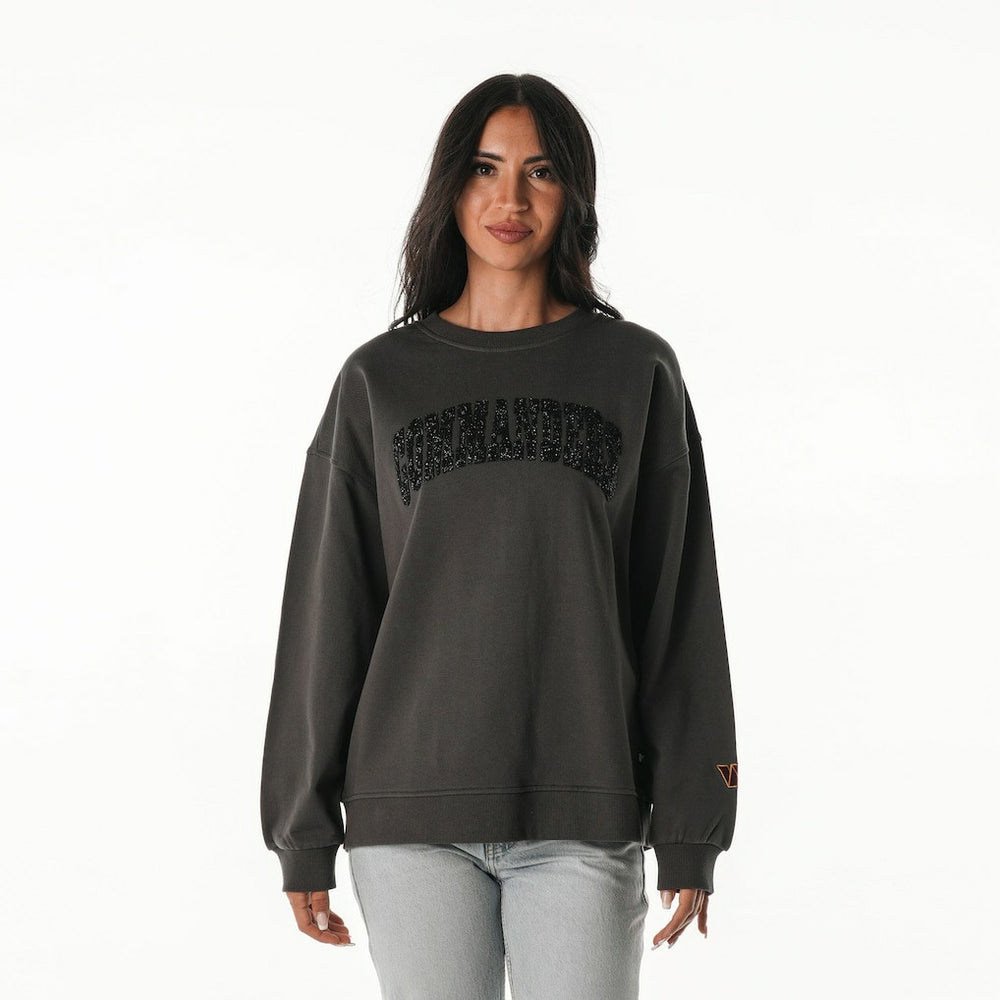 Washington Commanders The Wild Collective Women's Rock Crystal Oversized Crewneck Sweatshirt - Charcoal Sweatshirts