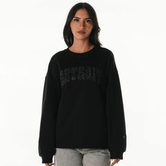Detroit Lions The Wild Collective Women's Rock Crystal Oversized Crewneck Sweatshirt - Black Sweatshirts