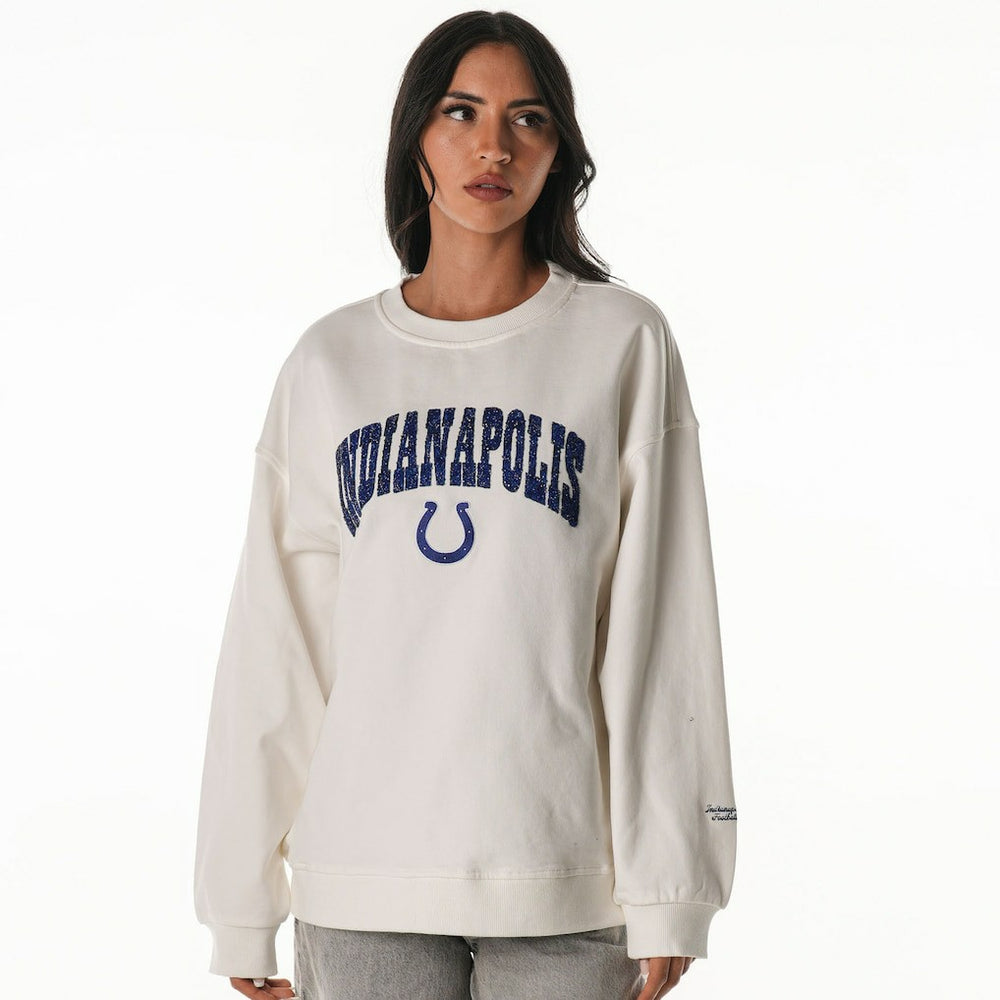 Indianapolis Colts The Wild Collective Women's Rock Crystal Oversized Crewneck Sweatshirt - White Sweatshirts
