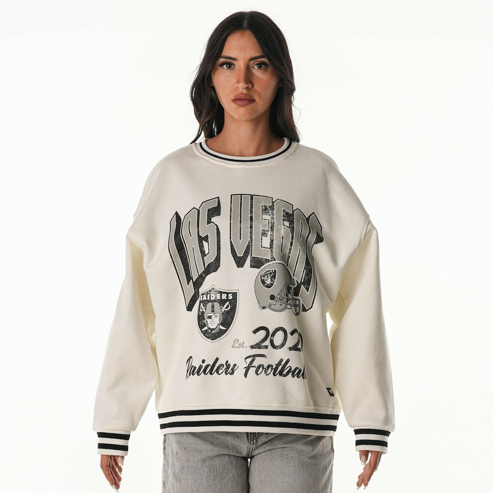 Las Vegas Raiders The Wild Collective Women's Oversized Vintage French Terry Sweatshirt - Cream Sweatshirts