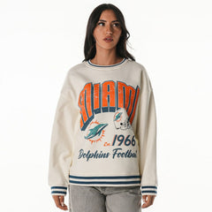 Miami Dolphins The Wild Collective Women's Oversized Vintage French Terry Sweatshirt - Cream Sweatshirts