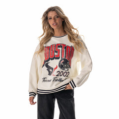 Houston Texans The Wild Collective Women's Oversized Vintage French Terry Sweatshirt - Cream Sweatshirts