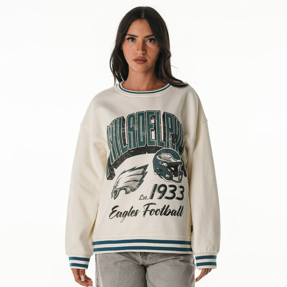 Philadelphia Eagles The Wild Collective Women's Oversized Vintage French Terry Sweatshirt - Cream Sweatshirts