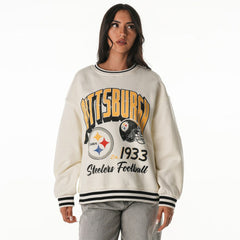 Pittsburgh Steelers The Wild Collective Women's Oversized Vintage French Terry Sweatshirt - Cream Sweatshirts
