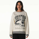 Seattle Seahawks The Wild Collective Women's Oversized Vintage French Terry Sweatshirt - Cream Sweatshirts