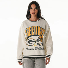 Green Bay Packers The Wild Collective Women's Oversized Vintage French Terry Sweatshirt - Cream Sweatshirts