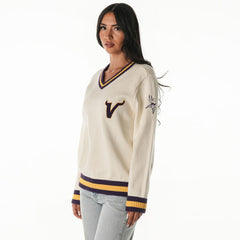 Minnesota Vikings The Wild Collective Women's Jacquard V-Neck Sweater - Cream