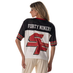 San Francisco 49ers The Wild Collective Women's Boxy Cropped Mesh T-Shirt - White T-shirts