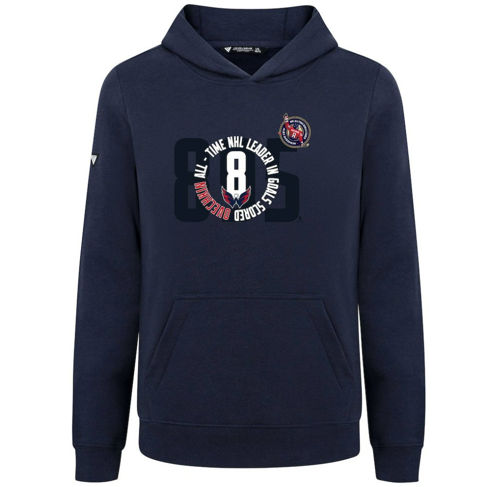 Alexander Ovechkin Washington Capitals Levelwear Youth NHL All-Time Leading Goal Scorer Milestone Name & Number Podium Pullover Hoodie - Navy | US 203048046