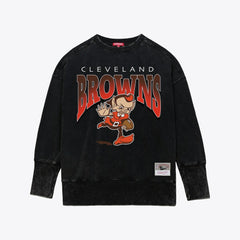 Cleveland Browns Women's Delineate Mineral Wash Crewneck Sweatshirt - Black Sweatshirts
