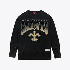 New Orleans Saints Women's Delineate Mineral Wash Crewneck Sweatshirt - Black Sweatshirts