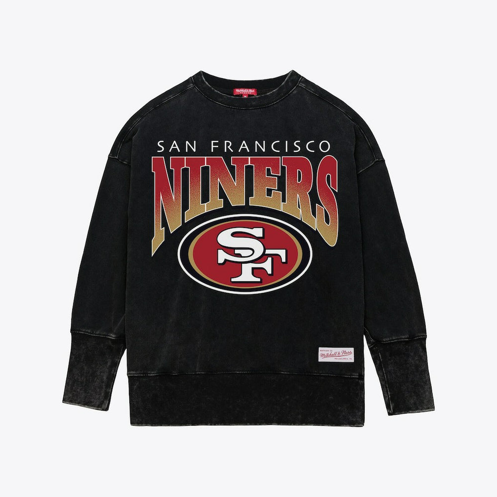 San Francisco 49ers Women's Delineate Mineral Wash Crewneck Sweatshirt - Black Sweatshirts