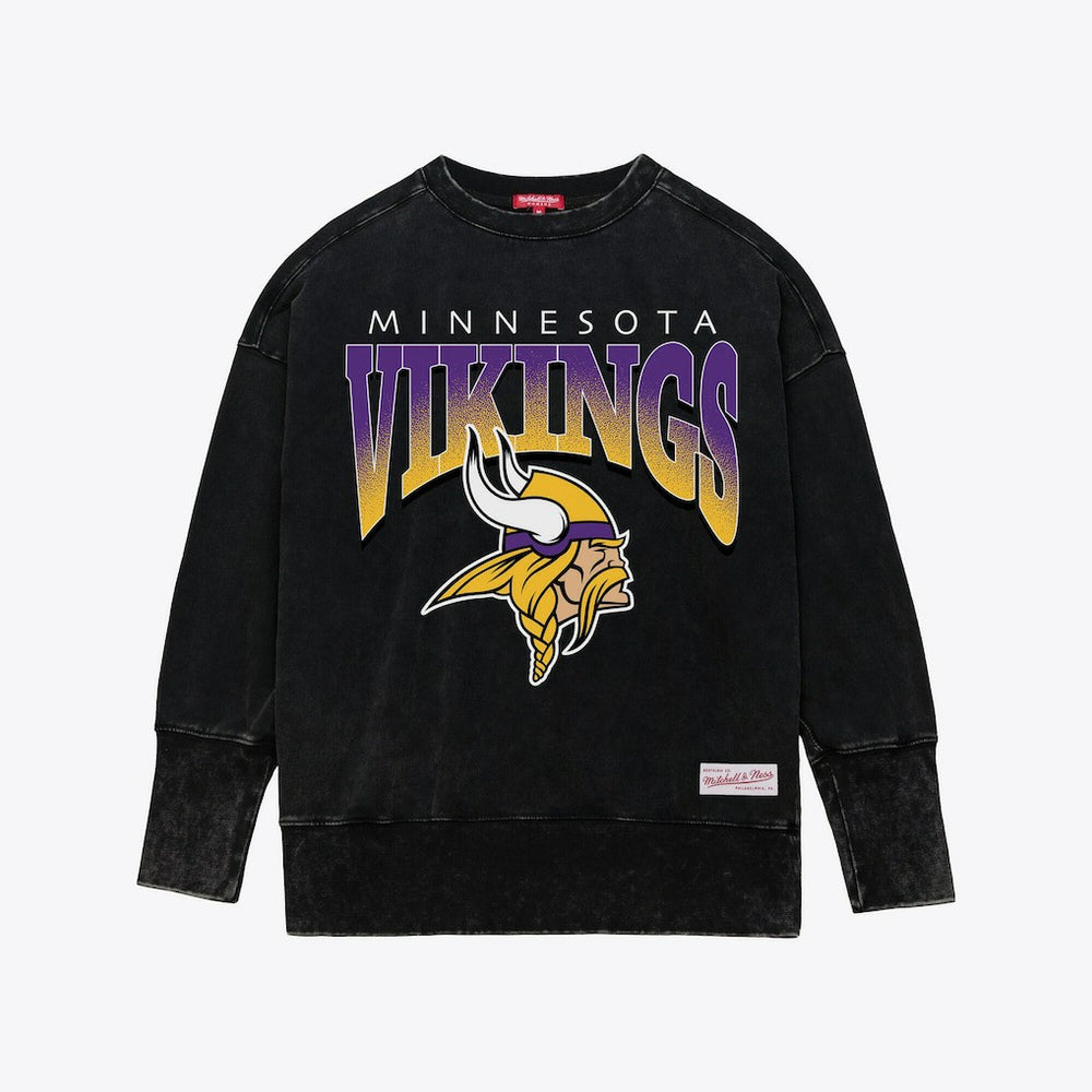 Minnesota Vikings Women's Delineate Mineral Wash Crewneck Sweatshirt - Black Sweatshirts