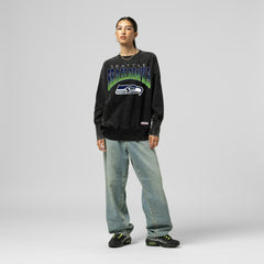 Seattle Seahawks Women's Delineate Mineral Wash Crewneck Sweatshirt - Black Sweatshirts