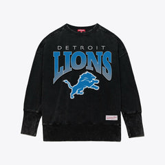 Detroit Lions Women's Delineate Mineral Wash Crewneck Sweatshirt - Black Sweatshirts