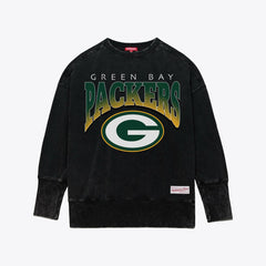 Green Bay Packers Women's Delineate Mineral Wash Crewneck Sweatshirt - Black Sweatshirts