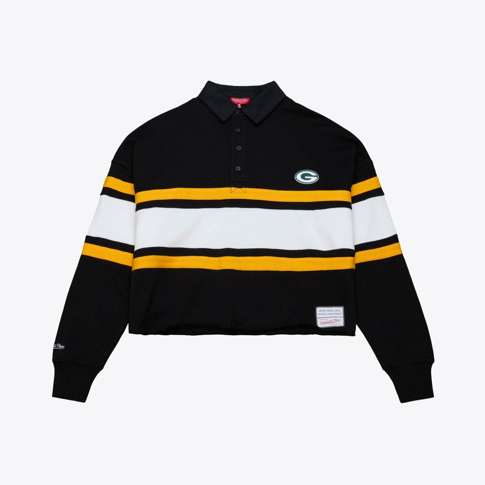 Green Bay Packers Women's Cropped Long Sleeve Rugby Polo - Black