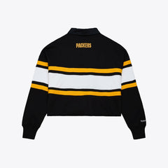 Green Bay Packers Women's Cropped Long Sleeve Rugby Polo - Black