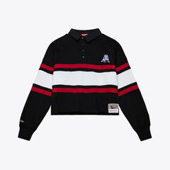 New England Patriots Women's Throwback Cropped Long Sleeve Rugby Polo - Black