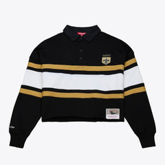 New Orleans Saints Women's Cropped Long Sleeve Rugby Polo - Black