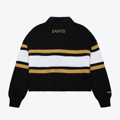 New Orleans Saints Women's Cropped Long Sleeve Rugby Polo - Black