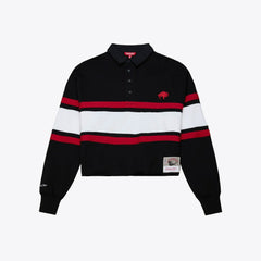 Buffalo Bills Women's Throwback Cropped Long Sleeve Rugby Polo - Black