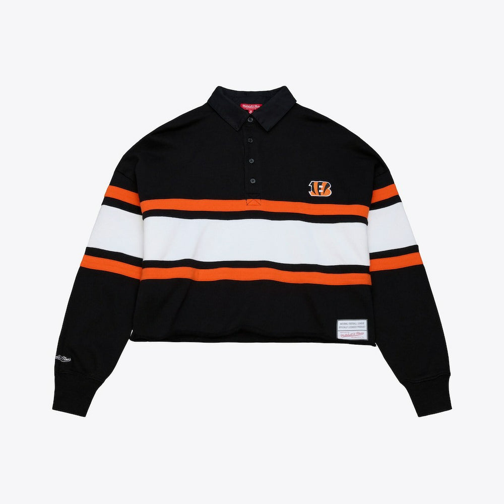 Cincinnati Bengals Women's Cropped Long Sleeve Rugby Polo - Black