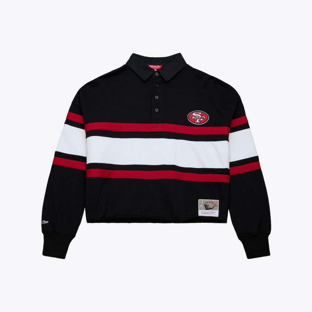 San Francisco 49ers Women's Cropped Long Sleeve Rugby Polo - Black