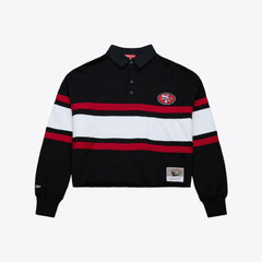 San Francisco 49ers Women's Cropped Long Sleeve Rugby Polo - Black