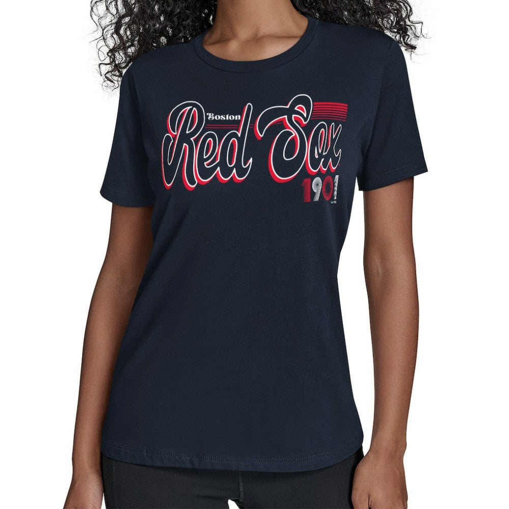 Boston Red Sox Starter Women's Groovy Script Team Fitted T-Shirt - Navy T-shirts