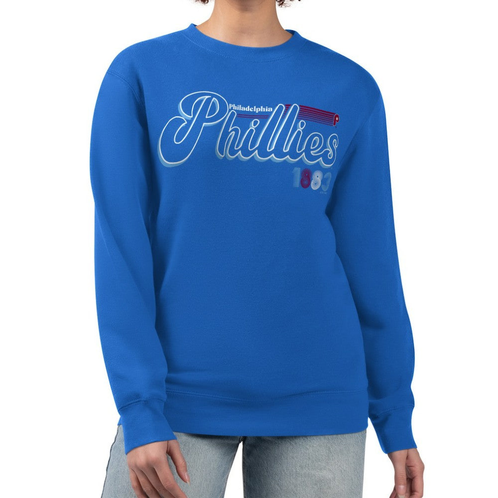 Philadelphia Phillies Starter Women's Groovy Script Team Fleece Pullover Sweatshirt - Royal Pullover